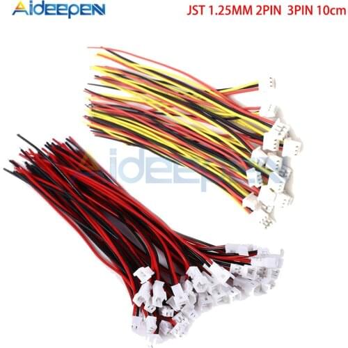 5PCS/Lot JST 2Pin 3Pin 1.25mm Wire Cable Connector JST 1.25mm Male Female Connector Plug Connector 10CM Wires Cables