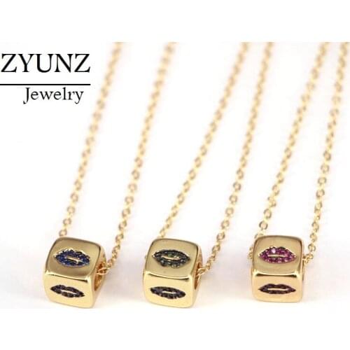 6PCS, Cube Square Shaped Fashion Jewelry Womens Gold Color Zirconia moon star hand Pendant Necklace