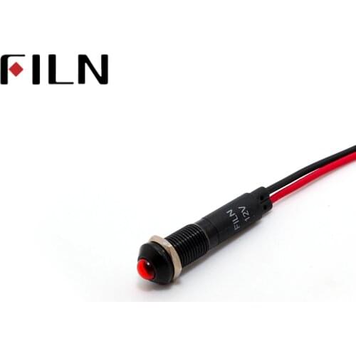 8mm FL1A-8SW-1 black housing mini raised head red green yellow blue 12v led inidcator light with 20cm wire