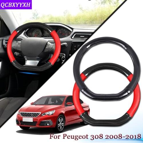 Car Carbon Fiber Leather Car Steering Wheel Cover Car Steering-wheel Hubs Automobiles Auto Accessories For Peugeot 308 2008-2018
