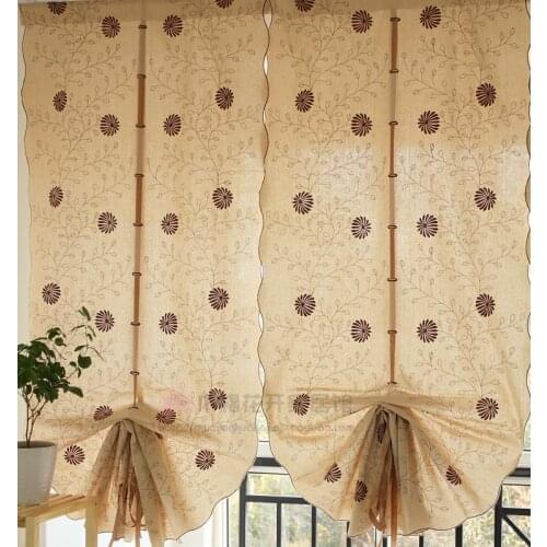 Free Shipping!1 Panel Brown Vines Chrysanthemum Polyester/Cotton Blending Balloon Curtain Semi light shading curtain