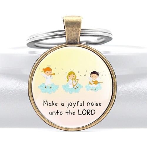 Retro Bible Verse Make A Joyful Noise Unto The Lord Pendant Keychains