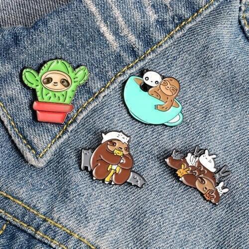 Cute cartoon Folivora Panda Cactus brooch funny badge brooch pin cowboy lapel backpack hat fashion jewelry gift for friends