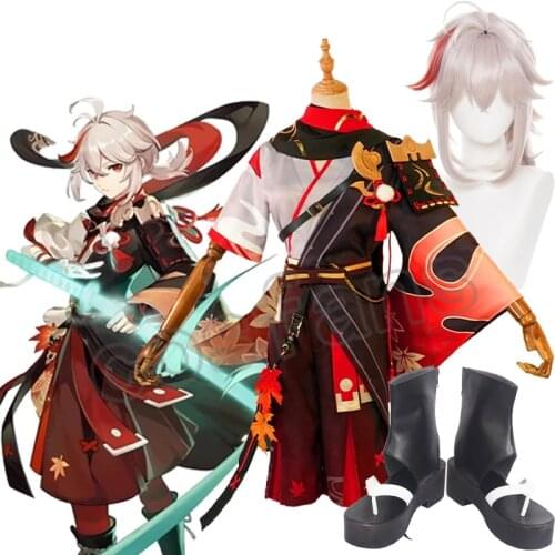 Genshin Impact Kiryu Kazuha Battle Suit Party Gorgeous Uniform Cosplay Costume Halloween Party Cosplay Kazuha Wig Anime Kazuha