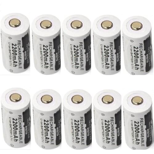 10PCS CR123A RCR 123 ICR 16340 Battery 2200mAh 3.7V Li-ion Rechargeable Battery