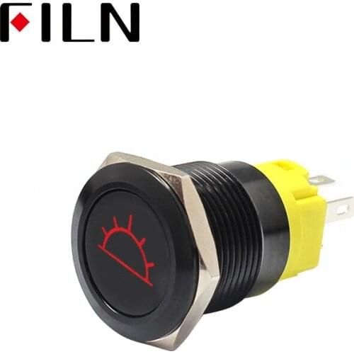 19mm 12v LED black shell metal push button switch dashboard custom half of sun symbol C40 car racing switch