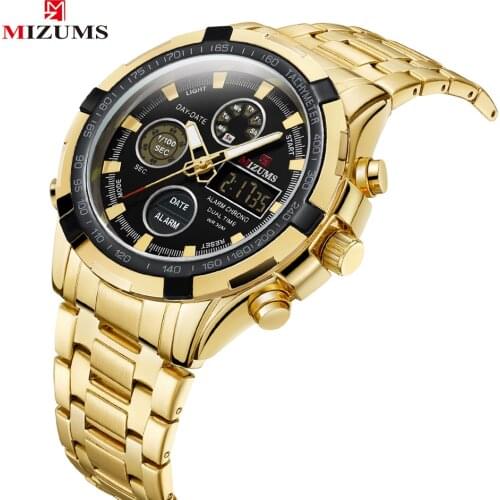 Mizums Luxury Brand Waterproof Military Sport Watches Men Gold Steel Digital Quartz Analog Watch Clock Relogios Masculinos xfcs