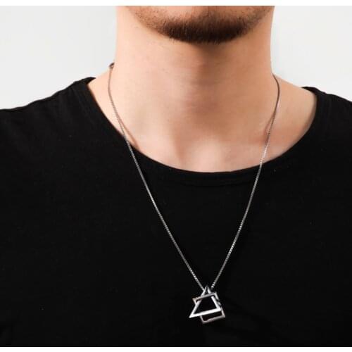 Skyrim Interlocking Triangle Square Men Necklace Stainless Steel Minimalist Geometric Necklaces Trendy Streetwear Jewelry Gift