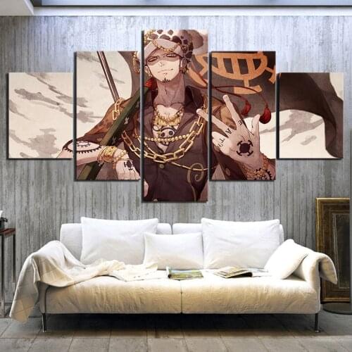 Canvas Printed Poster Home Decoration 5 Pieces One Piece Animation Painting Wall Art Pictures For Kids Room Modular Framework