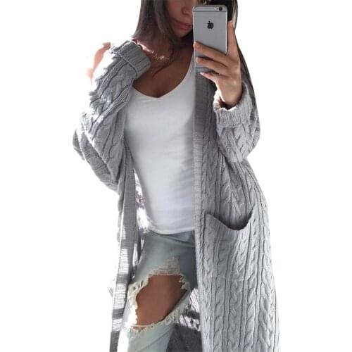 2020 New Hot Cardigan Coat Womens Pockets Sweater Long Women Warm Sweater Thick Knitted Female Sweater Winter
