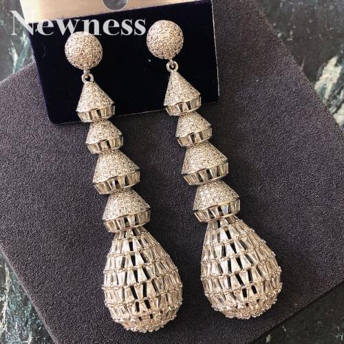 Newness Luxury long Earrings AAA Cubic Zirconia Crystal Bridal Drop Earrings Luxury Wedding Jewelry for Brides Wedding