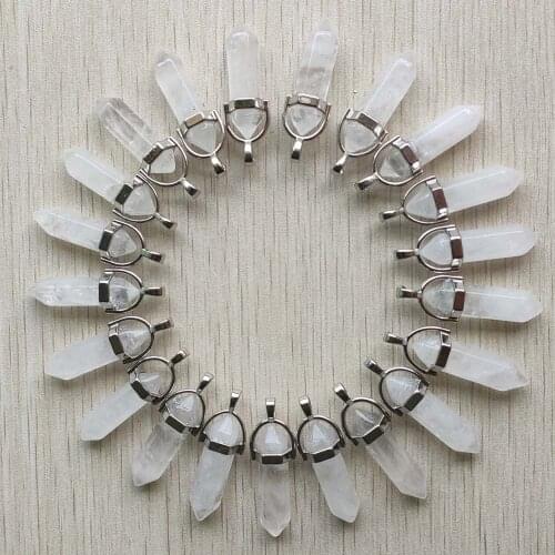 Wholesale 24pcs/lot 2018 trendy natural crystal pillar shape point Chakra charms pendants for jewelry making free shipping