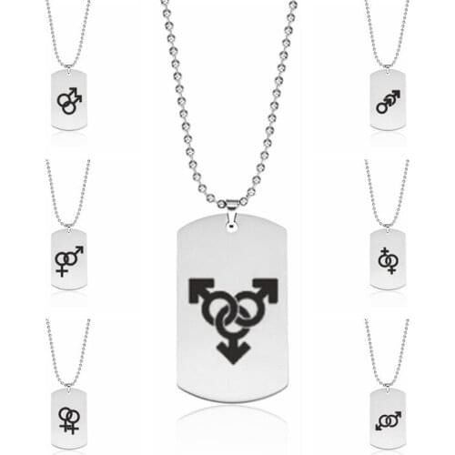 Gay Pride Logo Rainbow Necklace Dog Tag Pendant for Men Woman Military Stainless Steel Beaded Chain Necklaces Jewelry