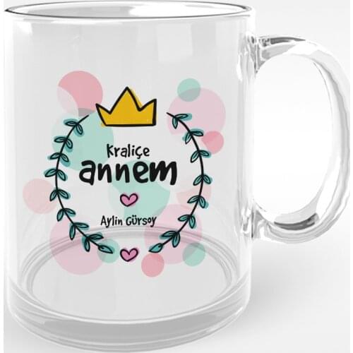 Personalized Queen Mom Design Glass Mug Cup