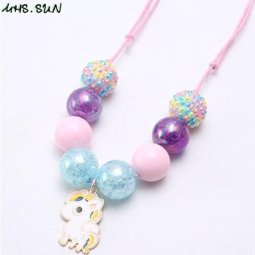 MHS.SUN Cartoon Horse Pendant Adjustable Rope Necklace Child/Kids/Girls Beads Chunky Necklace For Baby Fashion Chunky Jewelry