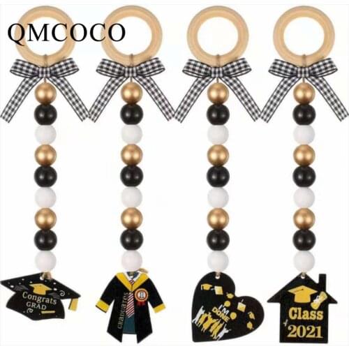 The New Graduation Season Beads Pendant Wooden Bead Accessories DIY Wooden Ring Cute Cartoon Logo Party Decorations