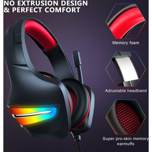 J6 Head-mounted Wired Headset RGB Luminous Gaming earphone Stereo With Microphone For Desktop Computers Laptops Support Dropship