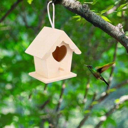 Heart Shaped Bird Nest Natural Wooden Bird House Hanging Handmade Outdoor Home Garden Decoration Bird Box Cage