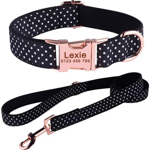 Adjustable Nylon Sakura Dog Collar Custom Engraved Name Personalized Dog Collar Leash Puppy Small Large Pet Dog Collar Leash Set