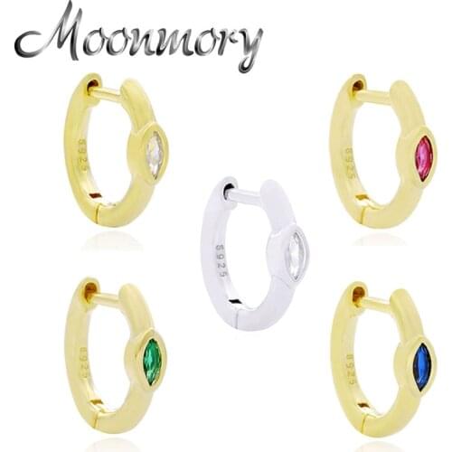 Moonmory 925 Sterling Silver Evil Eye Zircon Mini Hoop Huggies Earrings For Women Classic Small Circle CZ Earring Aretes Oro