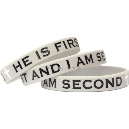 100pcs Cross He is First and I am Second wristband silicone bracelets free shipping by epacket A