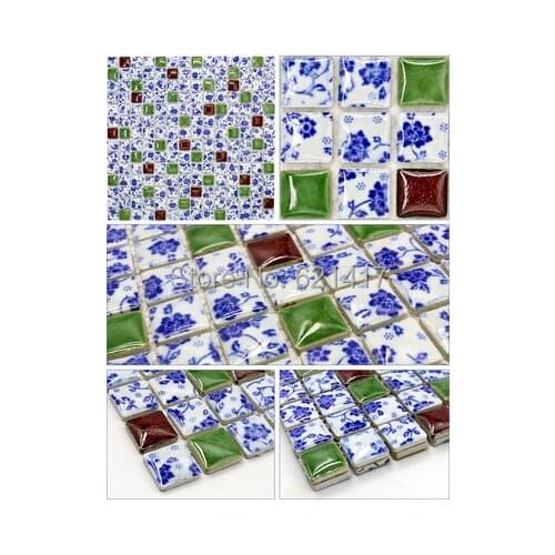 Blue and white porcelain Chinese style ceramic mosaic tiles for kitchen backsplash shower dining room bedroom wall tile decor