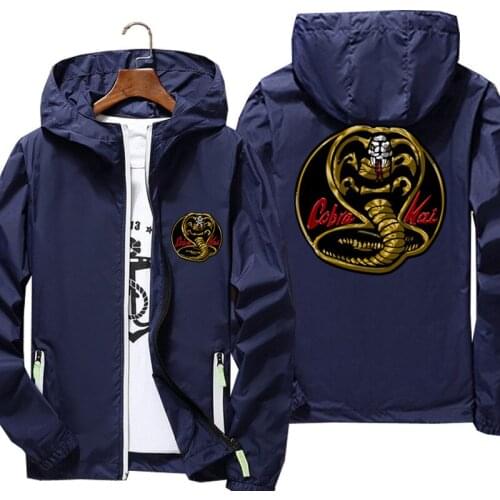 Mens Cobra Kai No Mercy Sportswear Hooded Bomber Zipper Thin Reflective Sunscreen Windbreaker Skin Cycling Coat Jacket 5XL 7XL