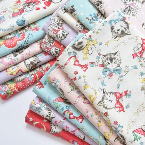 Japan vintage quiltgate bow cat fabric Retro style fabric bronz cotton fabric for DIY Bag 1 order=50cm*110cm
