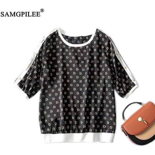 Summer 2021 European Womens Clothing O Neck Letter Pattern Stitching Print Thin Short Sleeves Chiffon T Shirt Oversized 4XL