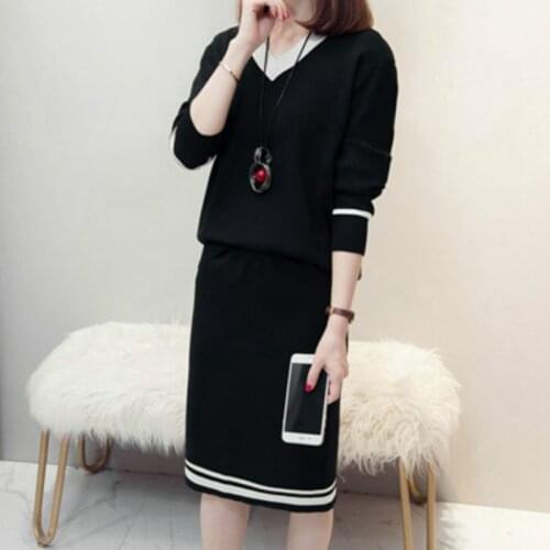 Two piece set womens long-sleeved autumn and winter new style fashion pullover knitted sweater skirt 2 piece outfits for women