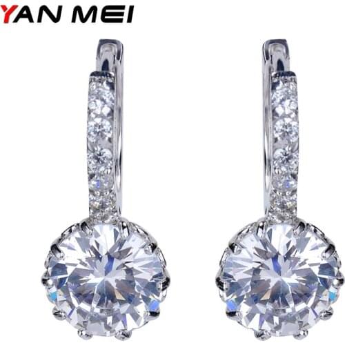 Women Romantic White Gold Color Pure Crystal AAA Cubic Zirconia Wedding Jewelry drop EarringsYME3714