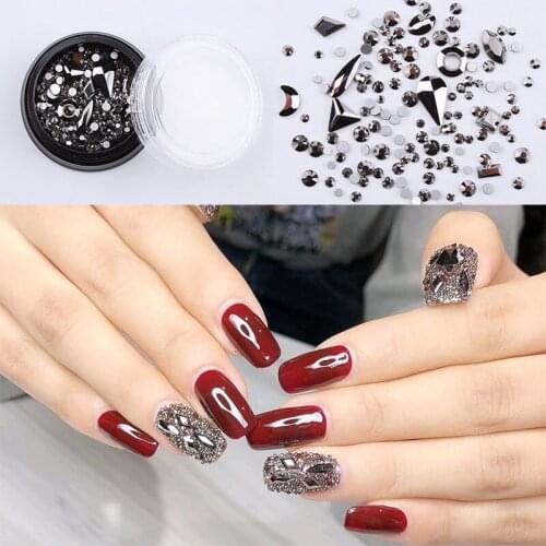 1JARS Mix Size 3D Nail Art Rhinestones Hotfix Flatback Crystal Gems Shinny Charms Glass Gems DIY Manicure Accessory Tools Stones