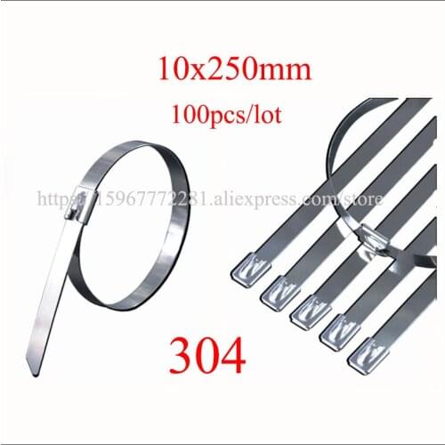 100PCS cable tie 304 self-locking stainless steel tie tape 10*250 cable metal insert tie tape plastic Marine transport Boat tie