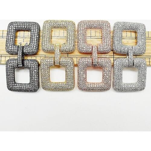 2pcs Cubic Zircon Micro pave squre clasp for necklace / bracelet 17x35mm golden plated