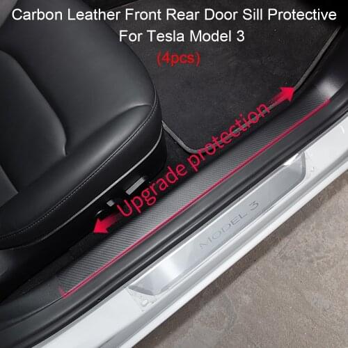 4PCS Car Leather Front Rear Door Sill Protective For Tesla Model 3 2017-2020