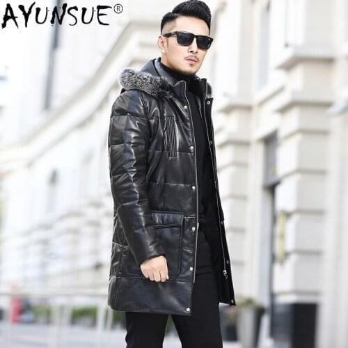 AYUNSUE Winter Jacket Men Clothing Real Shepskin Leather Mens Down Jackets Thick Parka 100% Fox Fur Collar Coat Ropa LXR946
