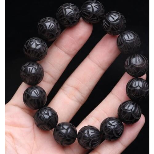 Sulawesi Ebony Black Wooden Beads Lotus Lucky Bracelet Men and Women Amulet Friends and Couples Meditation Zen Craft Elasticity