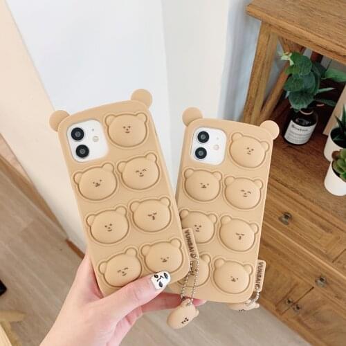 Stress Reliever 3D Lovely Bear Bubble Beans Phone Case For iPhone 11 Pro Max X XR 7 8 Plus 12ProMax Fidget Toy With Pendant
