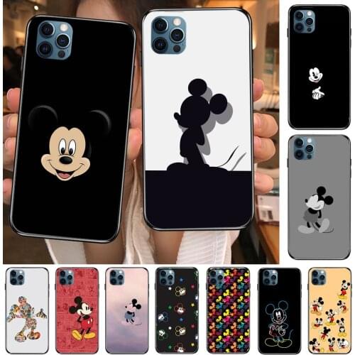 Cool Black Disney Mouse Mickey Anime Phone Case cover For iphone 12 Pro Max 11 8 7 6 S XR PLUS X XS SE 2020 mini black cell sh