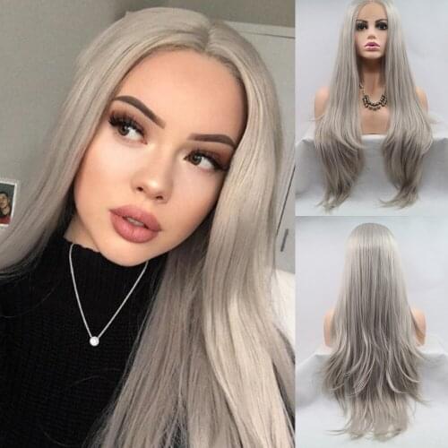 Long Straight Synthetic Lace Front Wigs Heat Resistant Gray Wig Natural Hair Wig For Women 150 Density 22inch