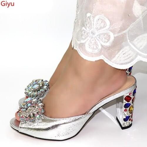 Doershow Italian Women Sandals Shoe for Party African Wedding High Heels Slip on Women Pumps Slip on Wedding Shoe ! HVZ1-1