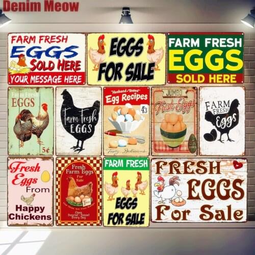 Farm Fresh Eggs Retro Plaque Happy Chicken Vintage Metal Tin Signs Farm Shop Poster Pub Bar Cafe Decoration Wall Art Decor N296