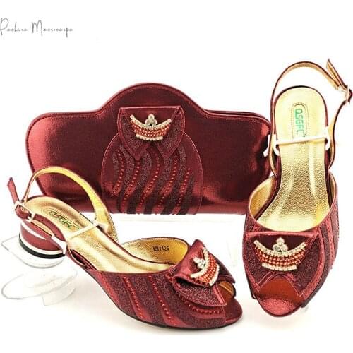 Italian Design 2021 Summe African Party Wedding Mid Heels Ladies Shoes and Bag Set Wirh Rhinestone Decoration in Avocado Color