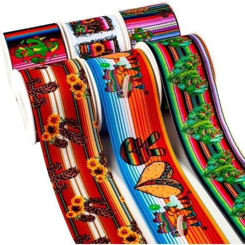 Cactus Grosgrain Ribbon Printed Mexican Cartoon Tape 5Yards for Party Decorations DIY Sewing Crafts