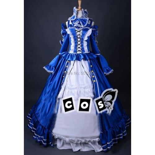 Royal blue lace cartoon cosplay medieval dress Renaissance lace Gown queen costume Victorian /Marie Antoinette/ Belle Ball