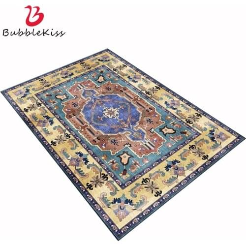Bubble Kiss Blue Yellow Vintage Printed Palace Style Carpet Home Decor Bedroom Area Rug Fashion Persian Ethnic Style Long Rug