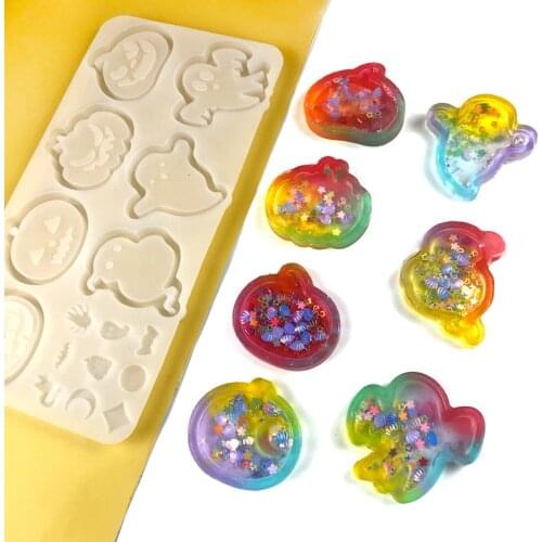 Halloween Cute Ghost Shaker Mold Diy Pumpkin Keychains Pendant Hallowmas Decor Silicone Mold Phone Case Shakers Holder Making