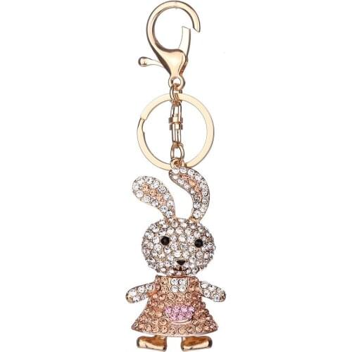 Delicate Rabbit Shape Keychain Women Rhinestone Key Ring Handbag Pendant Charming Bag Chain Bag Jewelry