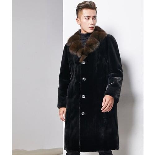 New Mens Coat Winter Natural Men Real Collar Whole Mink Fur Coats Long Luxury Jacket AC010 KJ1347