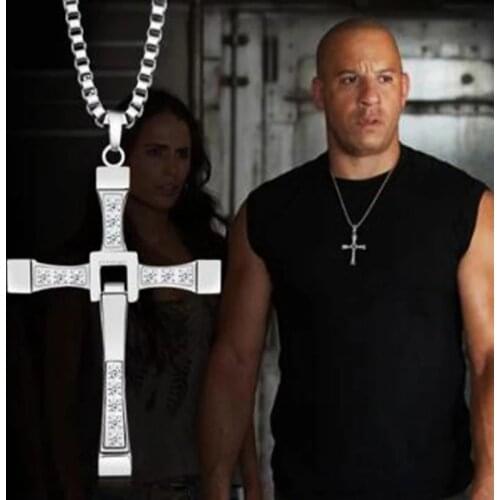 Fast And Furious Cross Necklace Dominic Toretto Cross Rhinestone Pendant Necklace Stainless Steel Necklace For Men